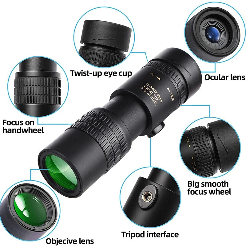 300X40 Zoom Len Spin Monoculars Professional Long Range Telescope
