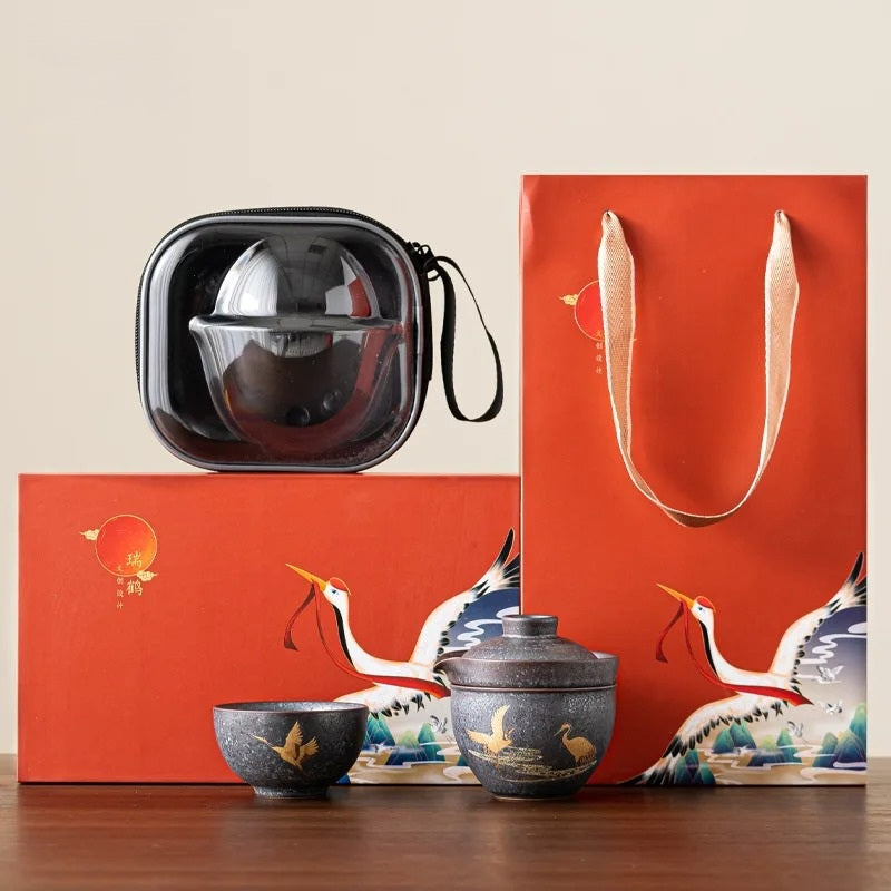Kagu | Japanese 3 Piece Tea set Black And Crimson