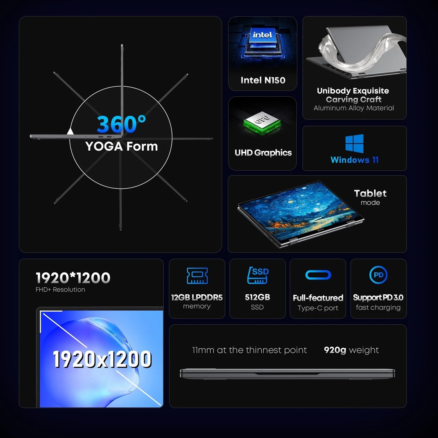 CHUWI MiniBook X Laptop Tablet 2 In 1 Intel N150/N100 10.51"