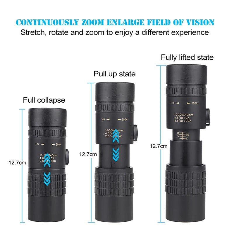 300X40 Zoom Len Spin Monoculars Professional Long Range Telescope