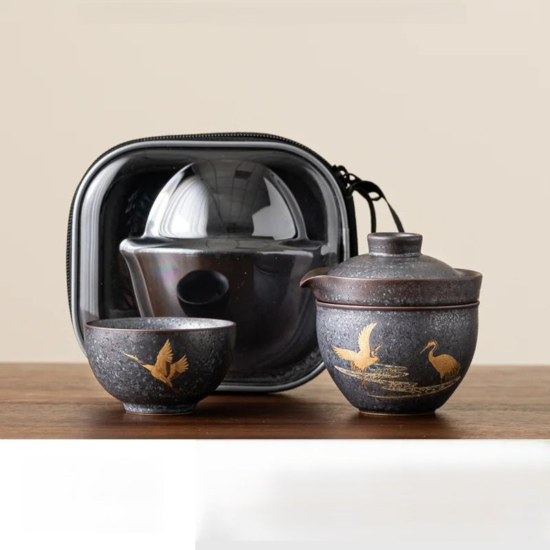 Kagu | Japanese 3 Piece Tea set Black And Crimson