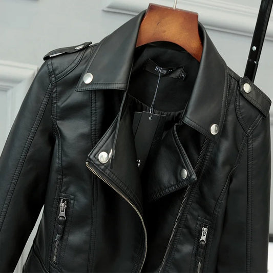 Black | Aviva Womens Biker Leather Jacket