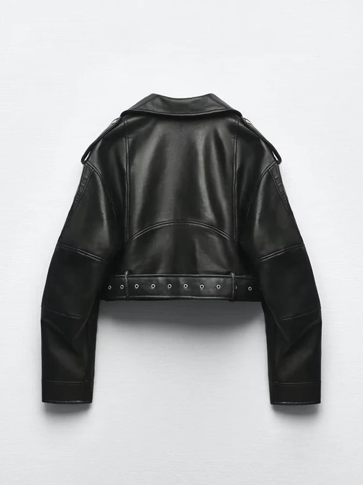 Black | Artemesia Cropped Biker Leather Jacket