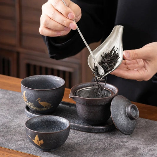 Kagu | Japanese 3 Piece Tea set Black And Crimson
