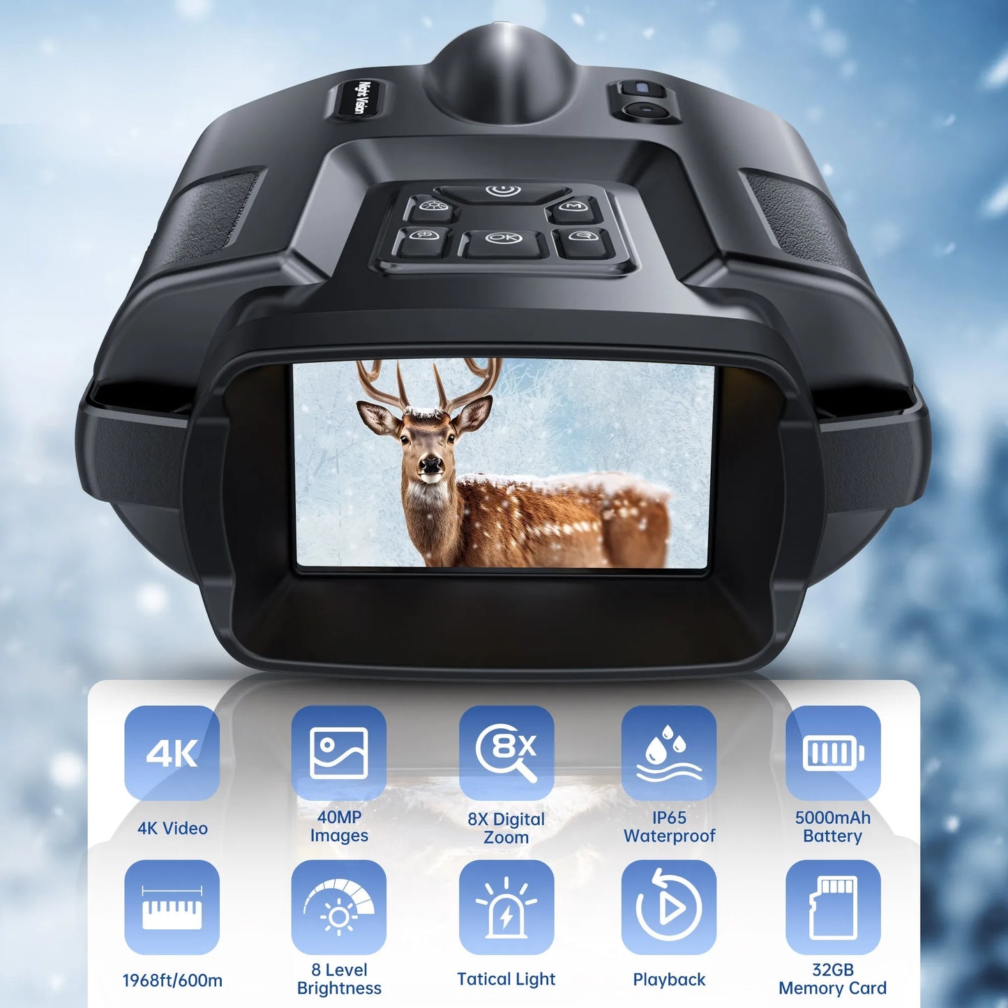4K Night Vision Binoculars 3inch Screen 8X Digital Zoom