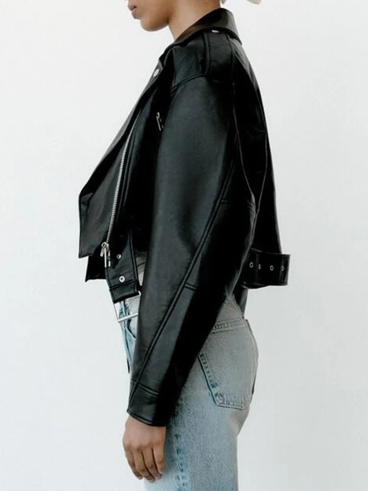 Black | Artemesia Cropped Biker Leather Jacket