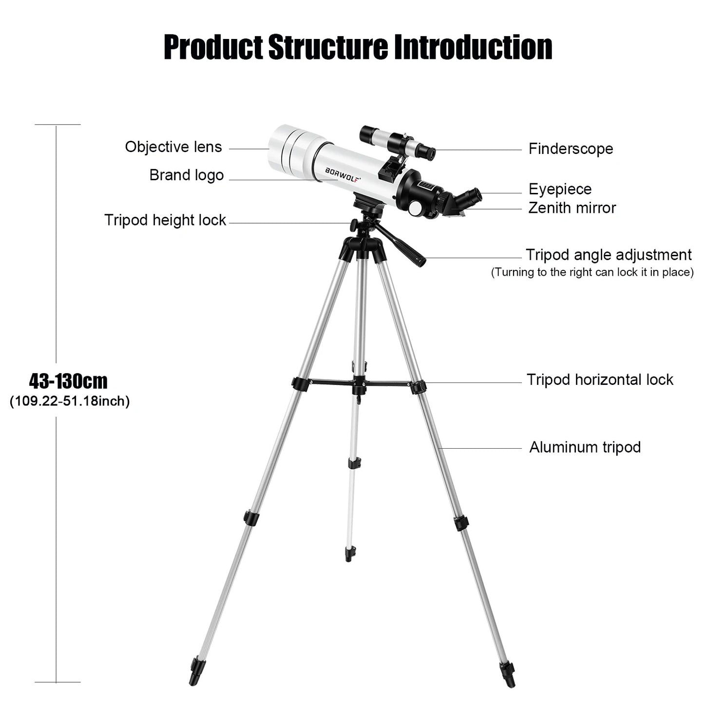 BORWOLF 70400 Professional High-definition Astronomical Telescope 333X